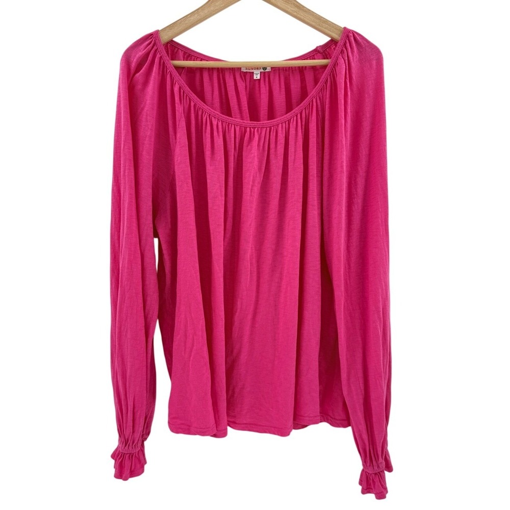 Sundry Womens Hot Pink Pima Cotton Ruffle Cuff Long Sleeve Top Size 4 Casual